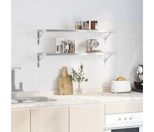 Sienas Plaukti, 2 Gab., 100X30 Cm, Sudraba Krāsā, Tērauds Vidaxl