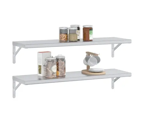 Sienas Plaukti, 2 Gab., 100X30 Cm, Sudraba Krāsā, Tērauds Vidaxl