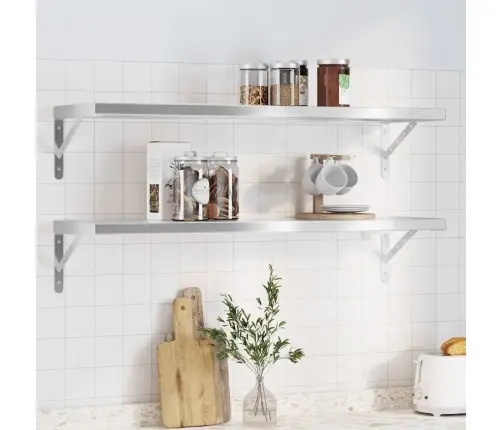 Sienas Plaukti, 2 Gab., 100X30 Cm, Sudraba Krāsā, Tērauds Vidaxl