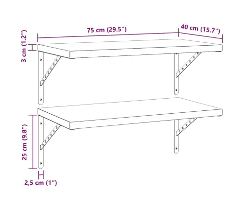 Seinariiulid 2 Tk, 75X40 cm Hõbedane, Roostevaba Teras Seinariiulid 2 Tk, 75X40 cm Hõbedane, Roostevaba Teras