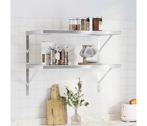Seinariiulid 2 Tk, 75X40 cm Hõbedane, Roostevaba Teras Seinariiulid 2 Tk, 75X40 cm Hõbedane, Roostevaba Teras