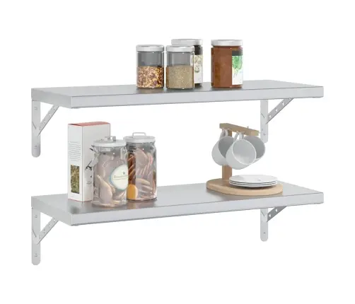 Sienas Plaukti, 2 Gab., 75X30 Cm, Sudraba Krāsā, Tērauds Vidaxl