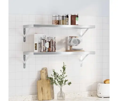 Sienas Plaukti, 2 Gab., 75X30 Cm, Sudraba Krāsā, Tērauds Vidaxl