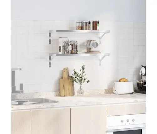 Sienas Plaukti, 2 Gab., 75X23,5 Cm, Sudraba Krāsā, Tērauds Vidaxl