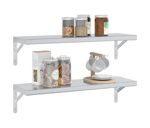 Sienas Plaukti, 2 Gab., 75X23,5 Cm, Sudraba Krāsā, Tērauds Vidaxl