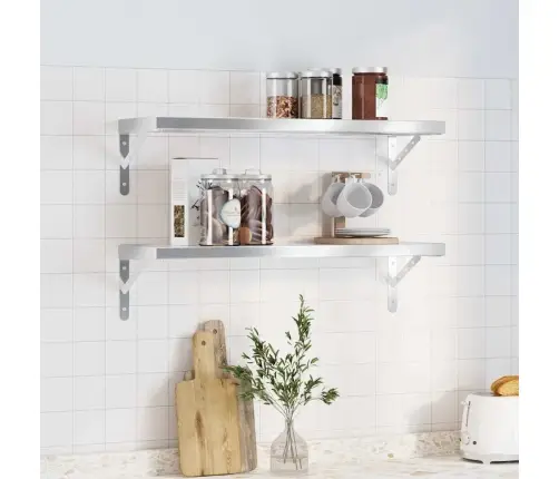 Sienas Plaukti, 2 Gab., 75X23,5 Cm, Sudraba Krāsā, Tērauds Vidaxl