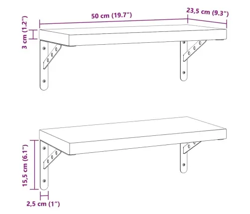 Seinariiulid 2 Tk, 50X23,5 cm Hõbedane, Roostevaba Teras