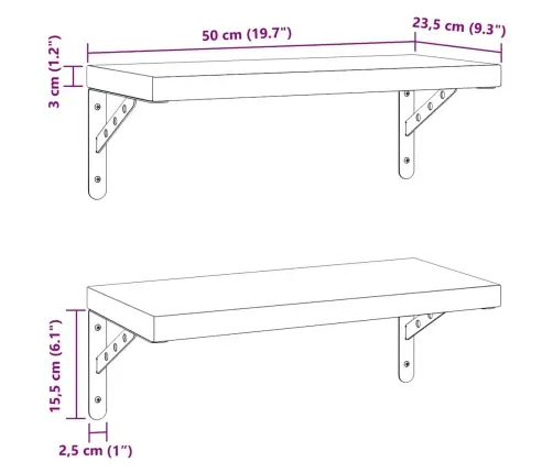 Seinariiulid 2 Tk, 50X23,5 cm Must, Roostevaba Teras