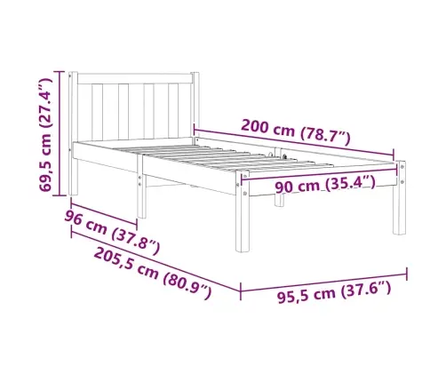 Voodiraam Ilma Madratsita, Vahapruun, 90 X 200 cm Männipuit