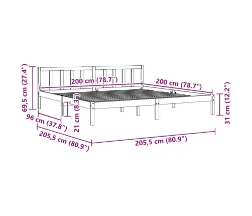 Voodiraam Ilma Madratsita, Vahapruun, 200 X 200 cm Männipuit
