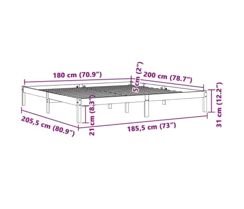 Voodiraam Ilma Madratsita, Vahapruun, 180 X 200 cm Männipuit