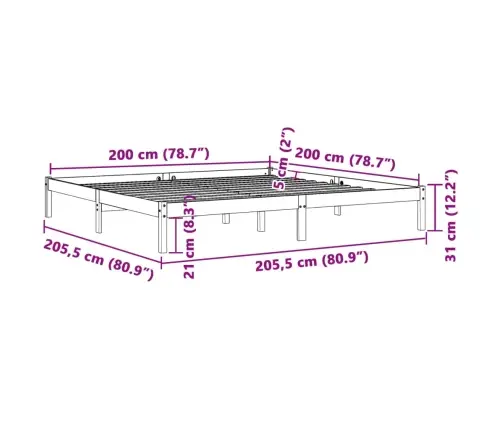 Gulta Bez Matrača, Vaska Brūnas, 200X200 Cm, Priedes Masīvkoks Vidaxl