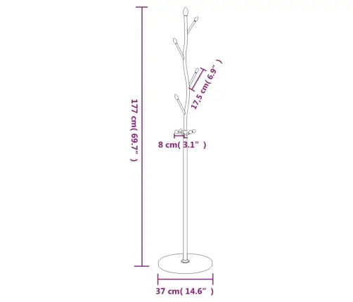 Mēteļu Pakaramais, Melns, 177 Cm, Pulverkrāsota Dzelzs Vidaxl