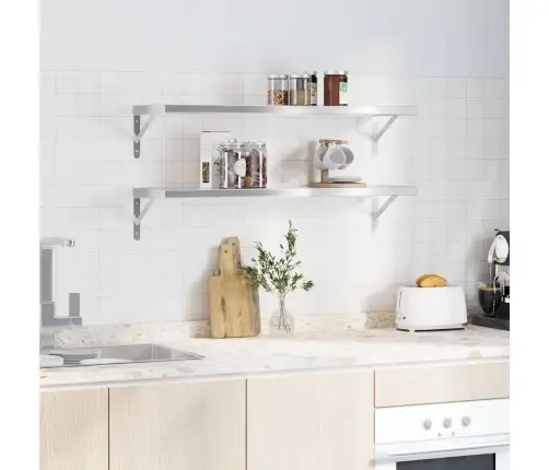 Sienas Plaukti, 2 Gab., 100X30X3 Cm, Sudraba Krāsā, Tērauds Vidaxl