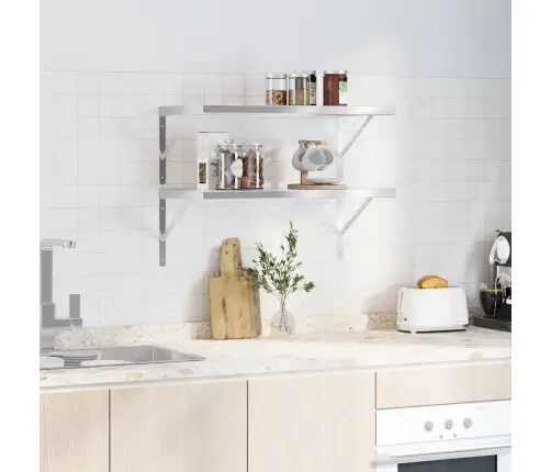 Sieninės Lentynos, 2Vnt., Sidabrinės, 75X40X3cm Plienas