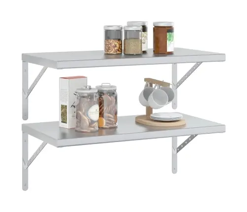 Sieninės Lentynos, 2Vnt., Sidabrinės, 75X40X3cm Plienas