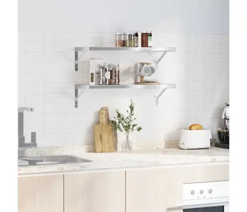 Sieninės Lentynos, 2Vnt., Sidabrinės, 75X30X3cm Plienas