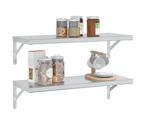 Sieninės Lentynos, 2Vnt., Sidabrinės, 75X30X3cm Plienas