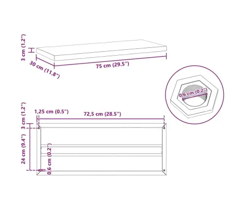 Sieninės Lentynos, 2Vnt., Sidabrinės, 75X30X3cm Plienas