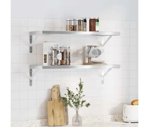 Sieninės Lentynos, 2Vnt., Sidabrinės, 75X30X3cm Plienas