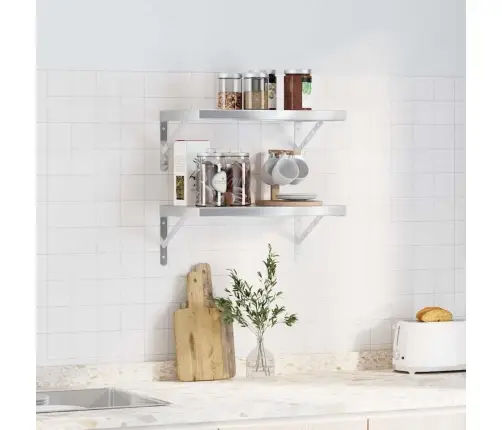 Sienas Plaukti, 2 Gab., 50X30X3 Cm, Sudraba Krāsā, Tērauds Vidaxl