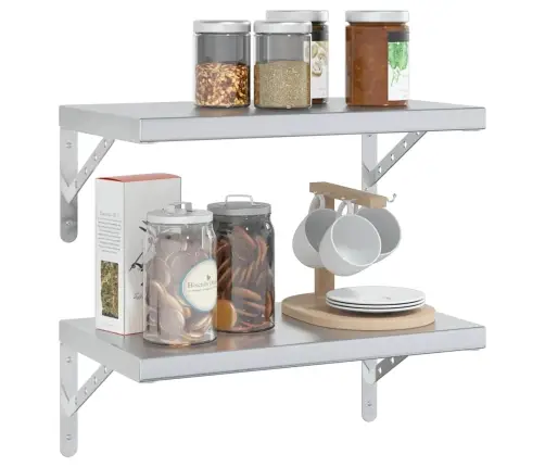 Sienas Plaukti, 2 Gab., 50X30X3 Cm, Sudraba Krāsā, Tērauds Vidaxl