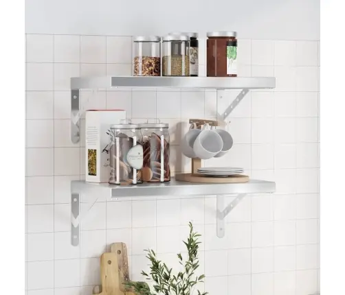 Sienas Plaukti, 2 Gab., 50X30X3 Cm, Sudraba Krāsā, Tērauds Vidaxl