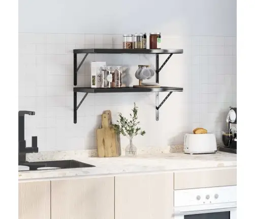 Sienas Plaukti, 2 Gab., 75X40X3 Cm, Nerūsējošs Tērauds, Melna Vidaxl