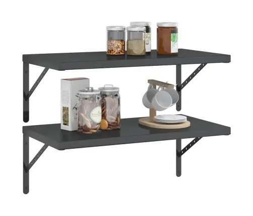 Sienas Plaukti, 2 Gab., 75X40X3 Cm, Nerūsējošs Tērauds, Melna Vidaxl