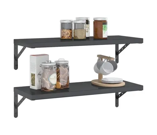 Sienas Plaukti, 2 Gab., 75X30X3 Cm, Nerūsējošs Tērauds, Melna Vidaxl