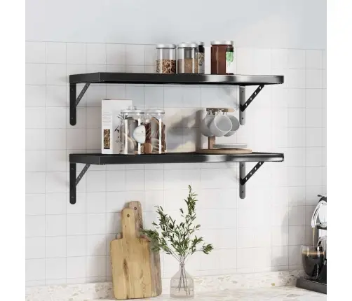 Sienas Plaukti, 2 Gab., 75X30X3 Cm, Nerūsējošs Tērauds, Melna Vidaxl