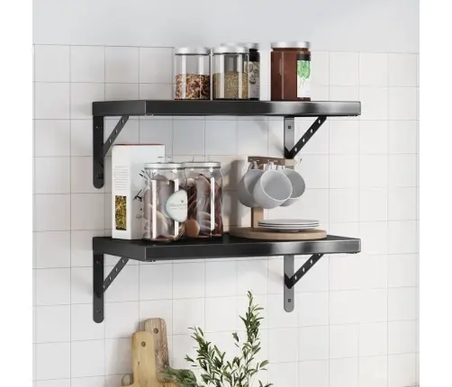 Sienas Plaukti, 2 Gab., 50X30X3 Cm, Nerūsējošs Tērauds, Melna Vidaxl