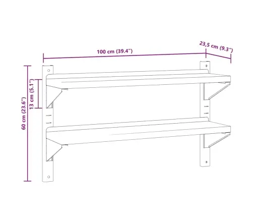 2-Korruseline Seinariiul 100X23,5X60 Hõbedane Roostevaba Teras 2-Korruseline Seinariiul 100X23,5X60 Hõbedane Roostevaba Teras