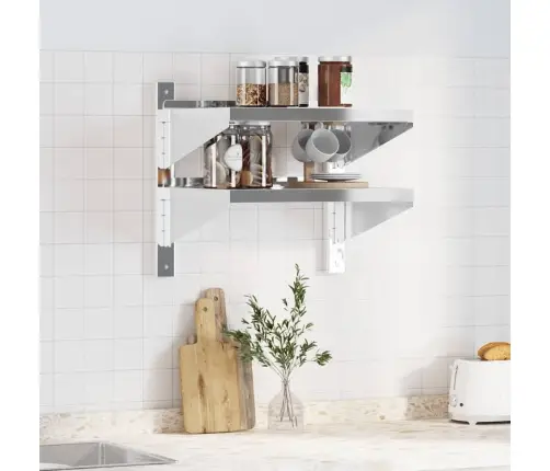 2 Līmeņu Sienas Plaukts, 50X40X48 Cm, Sudrabains, Tērauds Vidaxl