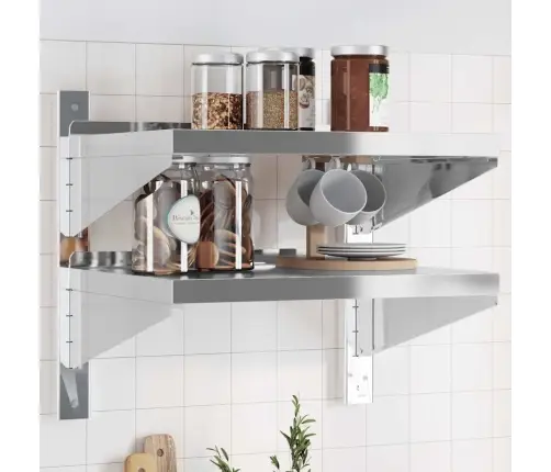 2 Līmeņu Sienas Plaukts, 50X40X48 Cm, Sudrabains, Tērauds Vidaxl