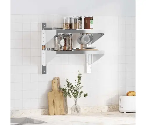 2-Korruseline Seinariiul 50X30X48 Cm Hõbedane Roostevaba Teras