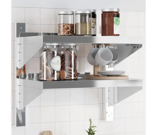 2-Korruseline Seinariiul 50X30X48 Cm Hõbedane Roostevaba Teras