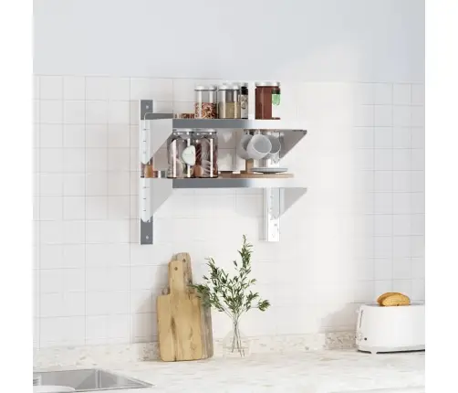 2 Līmeņu Sienas Plaukts, 50X23,5X48 Cm, Sudrabains, Tērauds Vidaxl