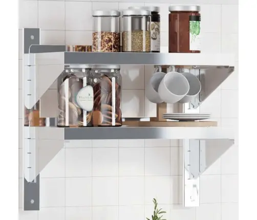 2 Līmeņu Sienas Plaukts, 50X23,5X48 Cm, Sudrabains, Tērauds Vidaxl