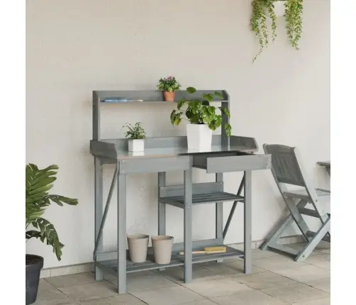 Riiulitega Istutuslaud, Hall, Nulupuit Riiulitega Istutuslaud, Hall, Nulupuit