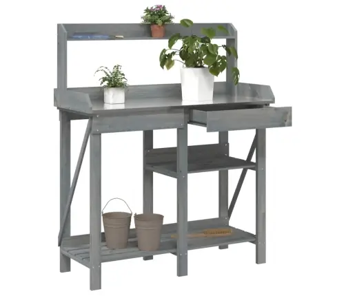 Riiulitega Istutuslaud, Hall, Nulupuit Riiulitega Istutuslaud, Hall, Nulupuit