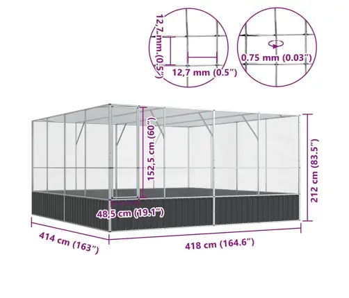 Putnu Māja, Sudraba Krāsa, 418X414X212 Cm, Tērauds Vidaxl