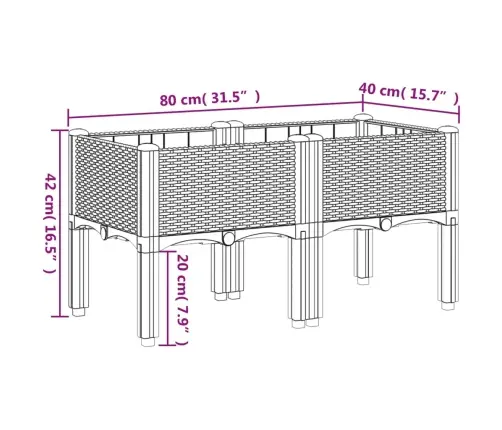 Jalgadega Taimekast, Helehall, 80 X 40 X 42 cm Pp