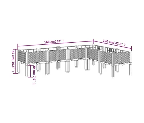 Jalgadega Taimekast, Sinine Hall, 160 X 120 X 42 cm Pp