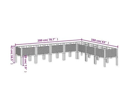 Dārza Puķu Kaste Ar Kājām, Gaiši Pelēka, 200X160X42 Cm, Pp Vidaxl