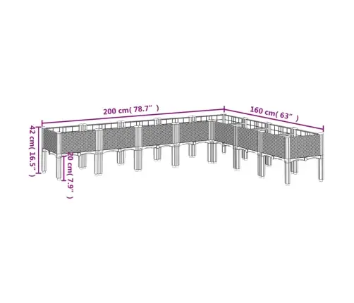 Dārza Puķu Kaste Ar Kājām, Brūna, 200X160X42 Cm, Pp Vidaxl