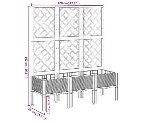 Dārza Puķu Kaste Ar Špaleru, Gaiši Pelēka, 120X40X142 Cm, Pp Vidaxl