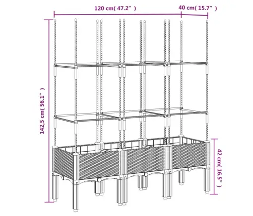 Võrega Taimekast, Must, 120 X 40 X 142,5 cm Pp