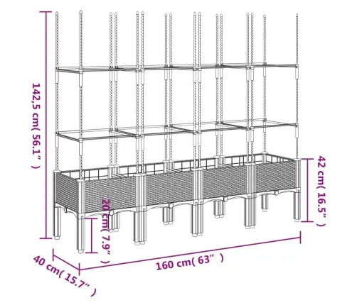 Võrega Taimekast, Must, 160 X 40 X 142,5 cm Pp
