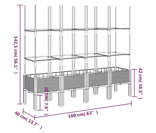 Võrega Taimekast, Pruun, 160 X 40 X 142,5 cm Pp